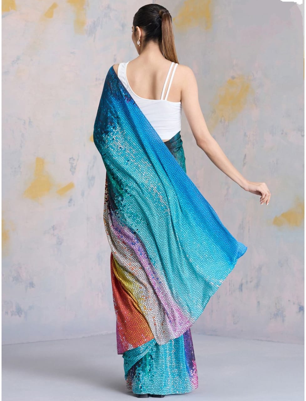 Digital Printed Japan Satin Saree