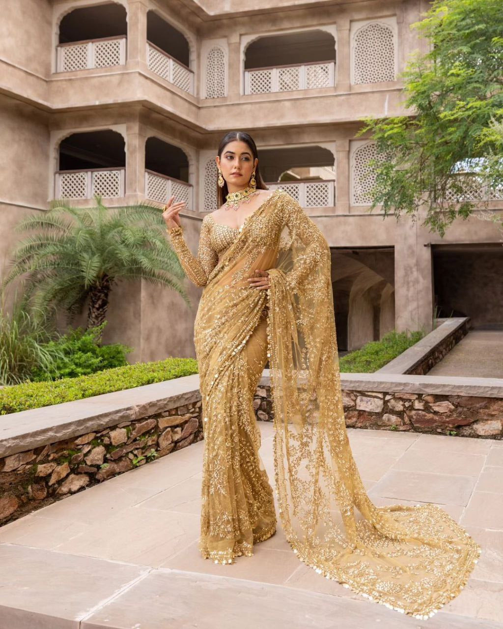 Heavy Nylon Butterfly Net Saree with Multi & Sequence Work and Lace Border