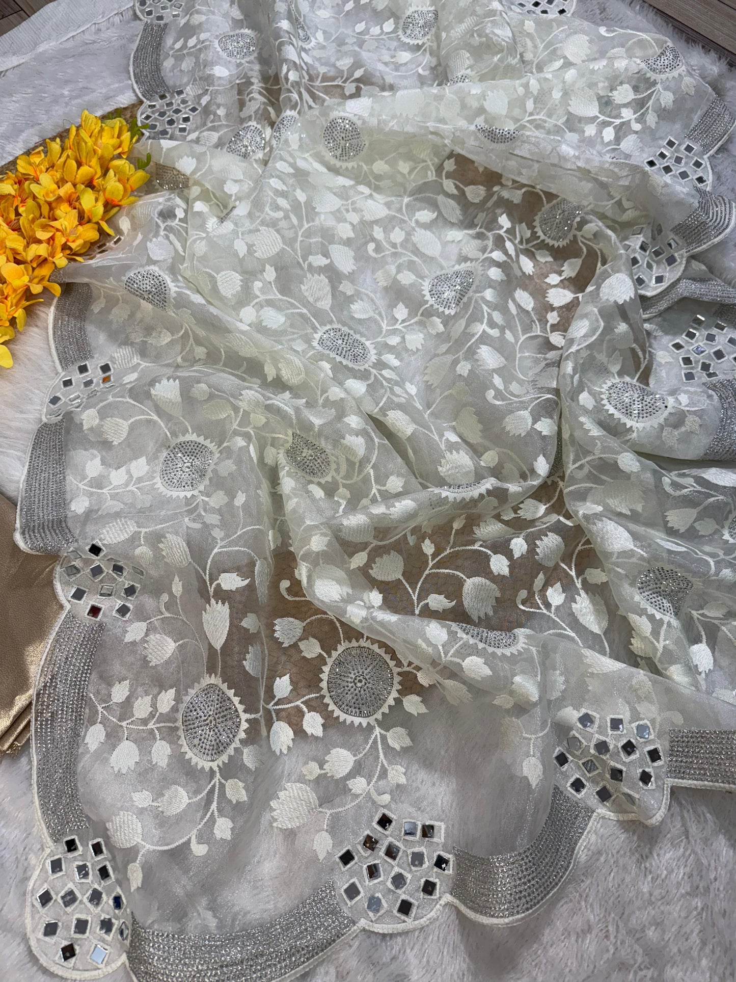 Exquisite Organza Saree with Thread Zaal & Swarovski Sparkle