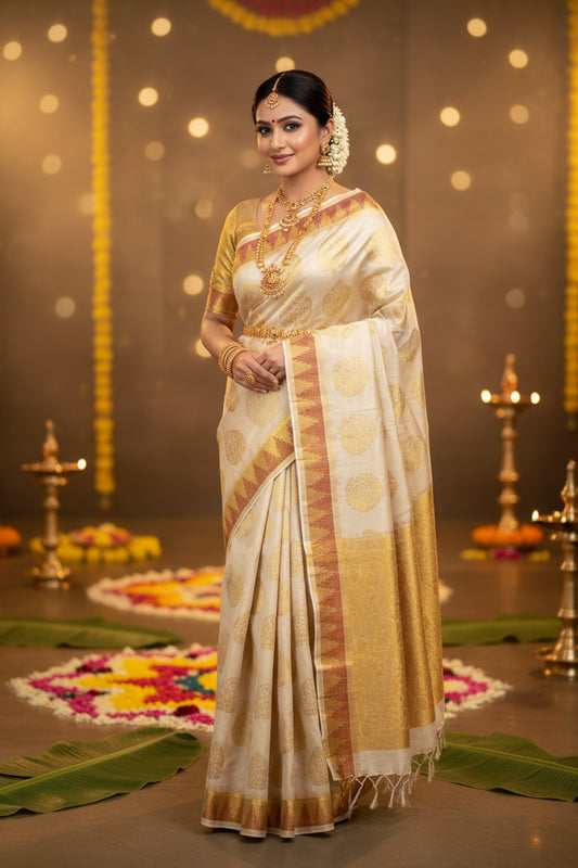 Maroon Temple Border Tissue Saree