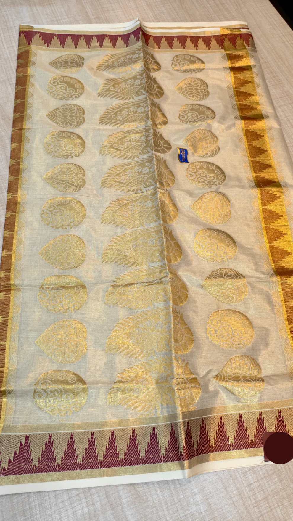 Maroon Temple Border Tissue Saree