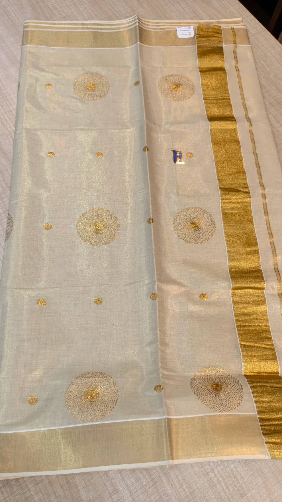 Gold Sun Flower Tissue Saree