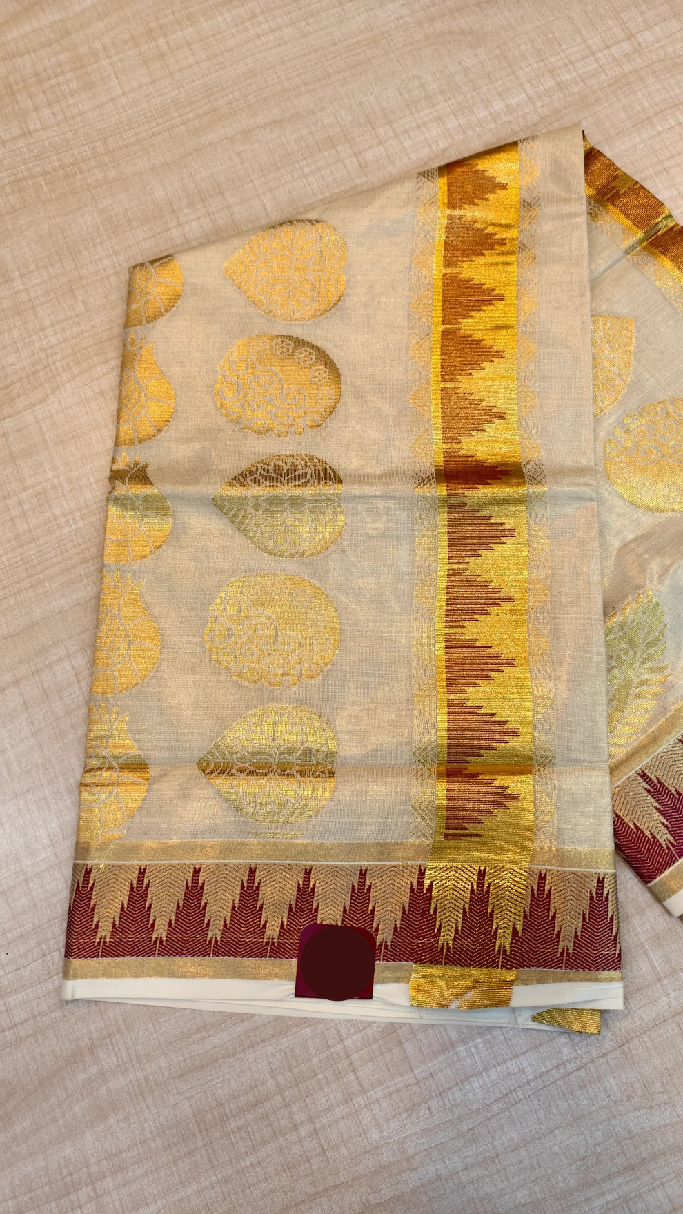 Maroon Temple Border Tissue Saree