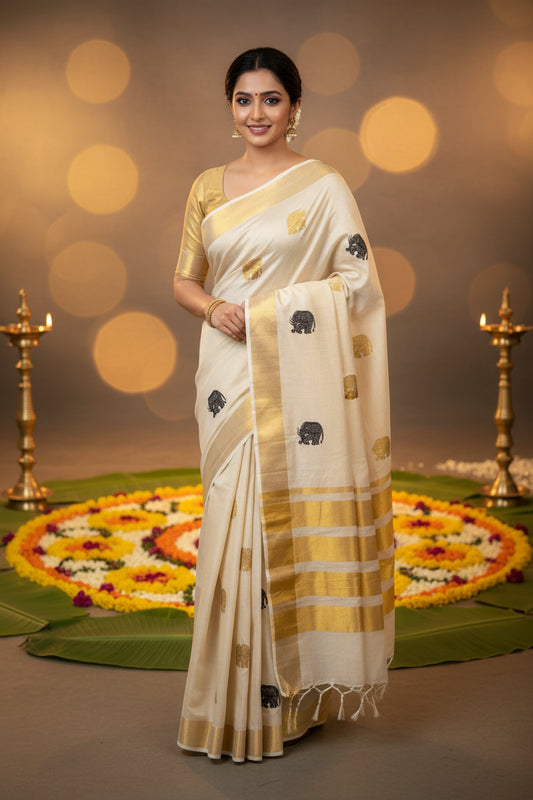 Elephant motif Tissue Saree