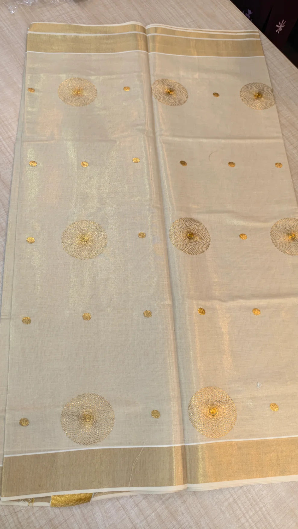 Gold Sun Flower Tissue Saree