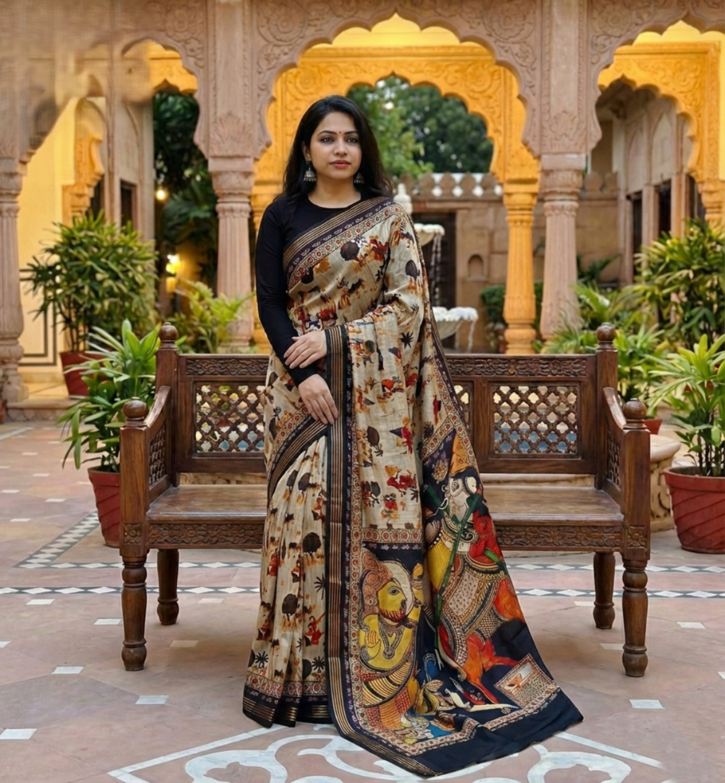 Beautiful MAL COTTON Saree with Gold Zari Border