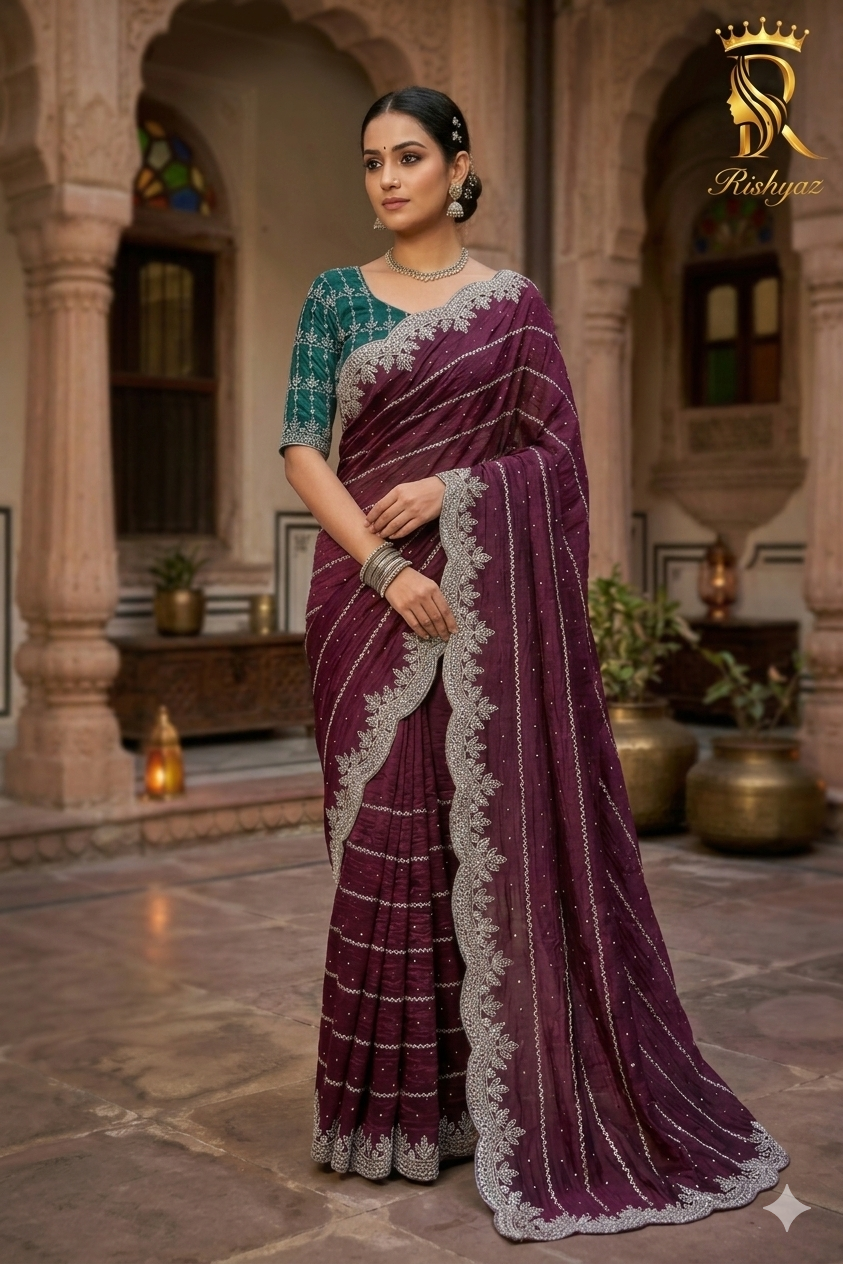 Crunchy Crush Designer Embroidered Saree