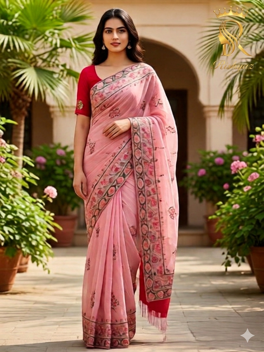 Elegant Organza Embroidery Saree
