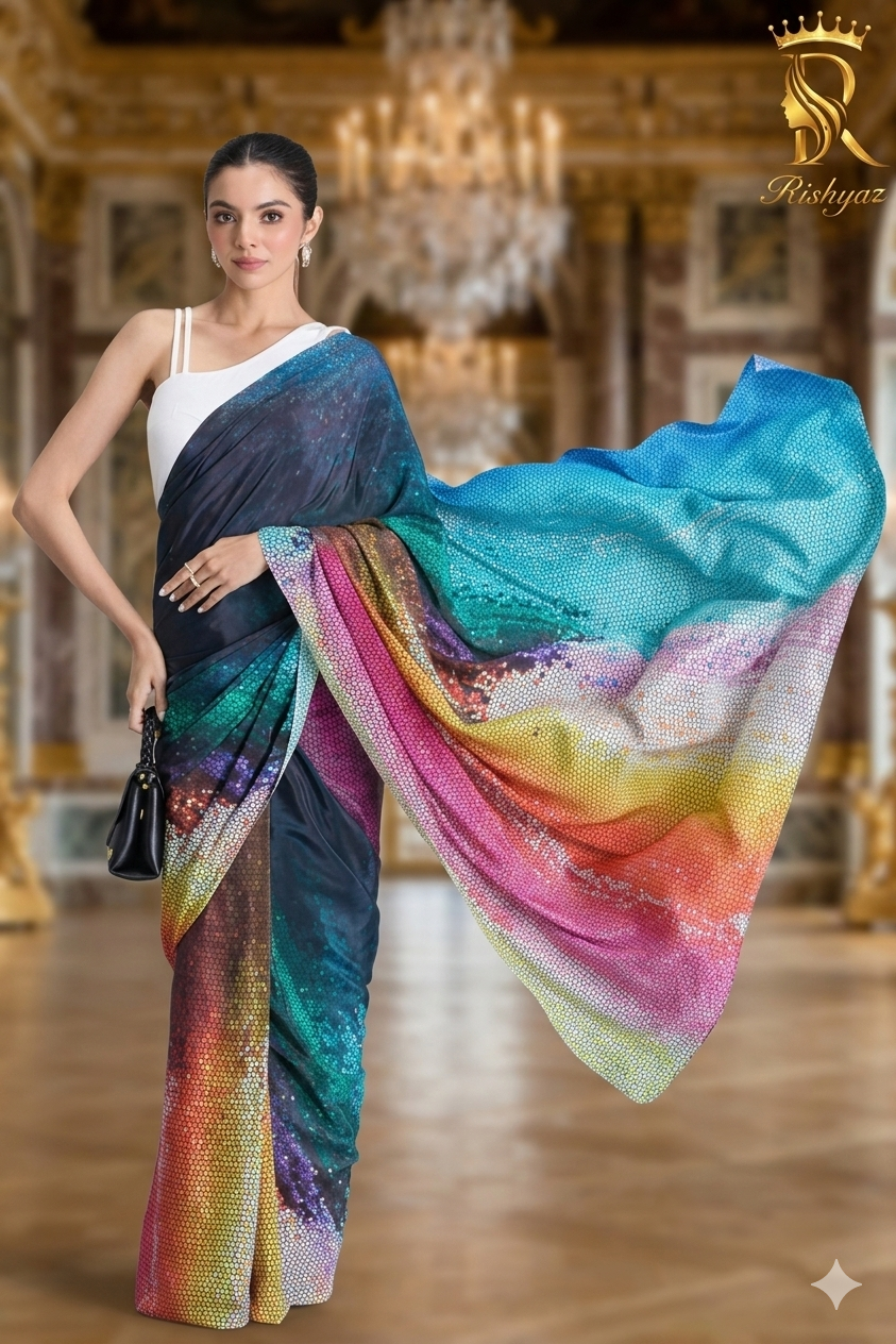 Digital Printed Japan Satin Saree