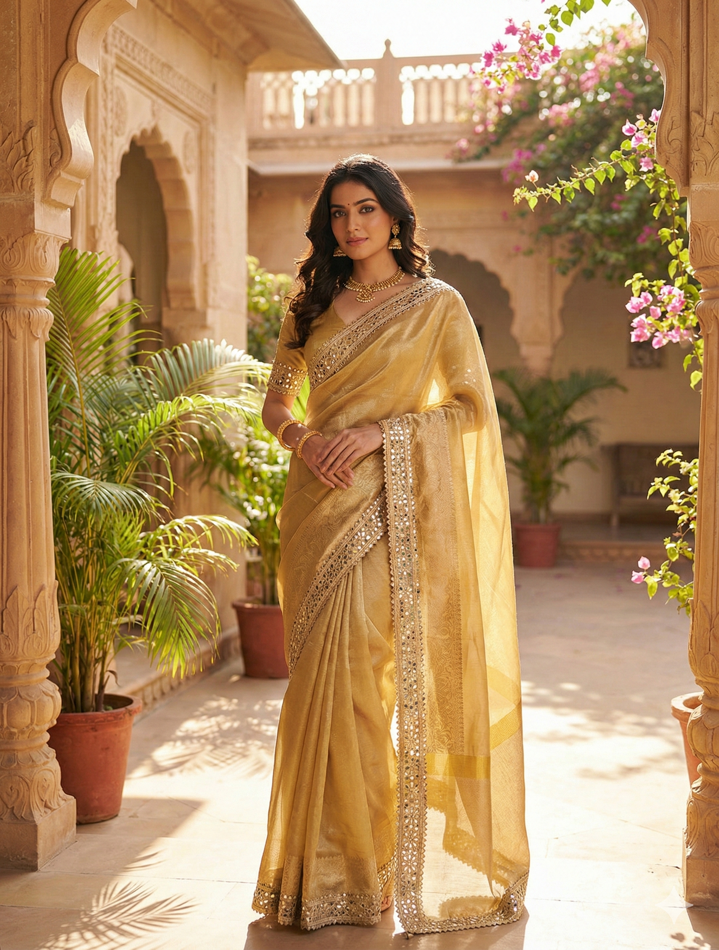 New Trending Designer Original Mirror Work Lace Border Soft Organza Saree