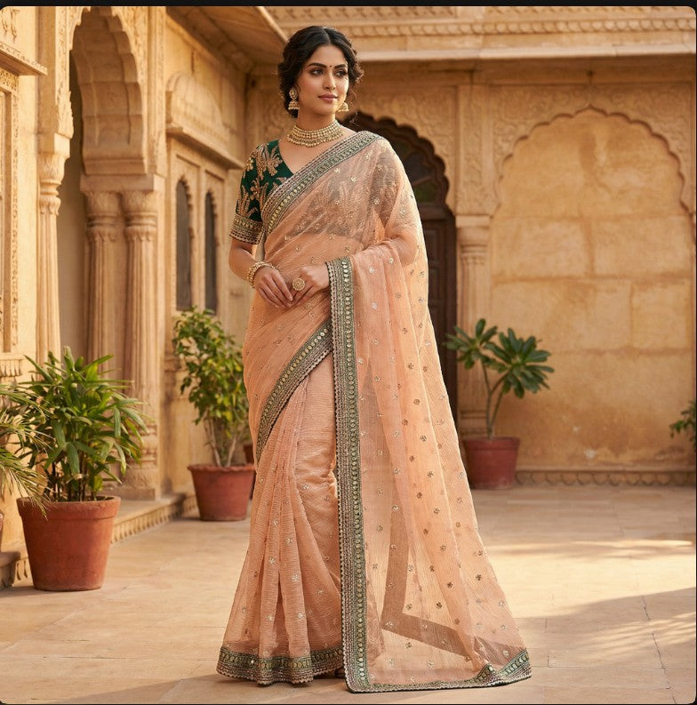 Beautiful Designer Saree in Twill Net Fabric