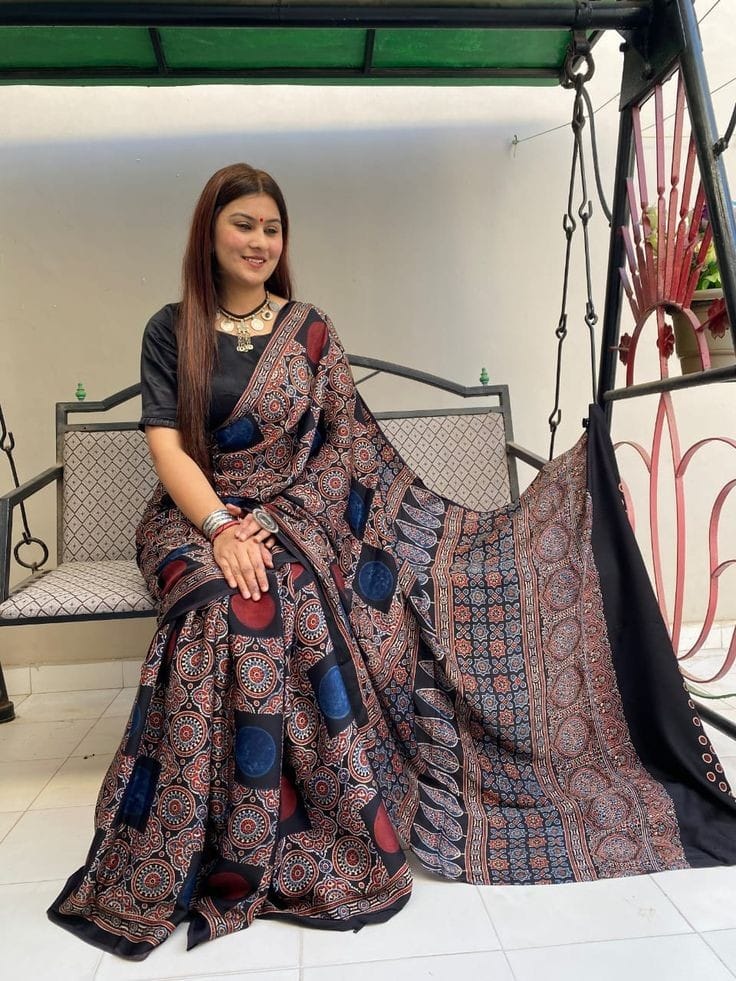 New Ajrakh Saree