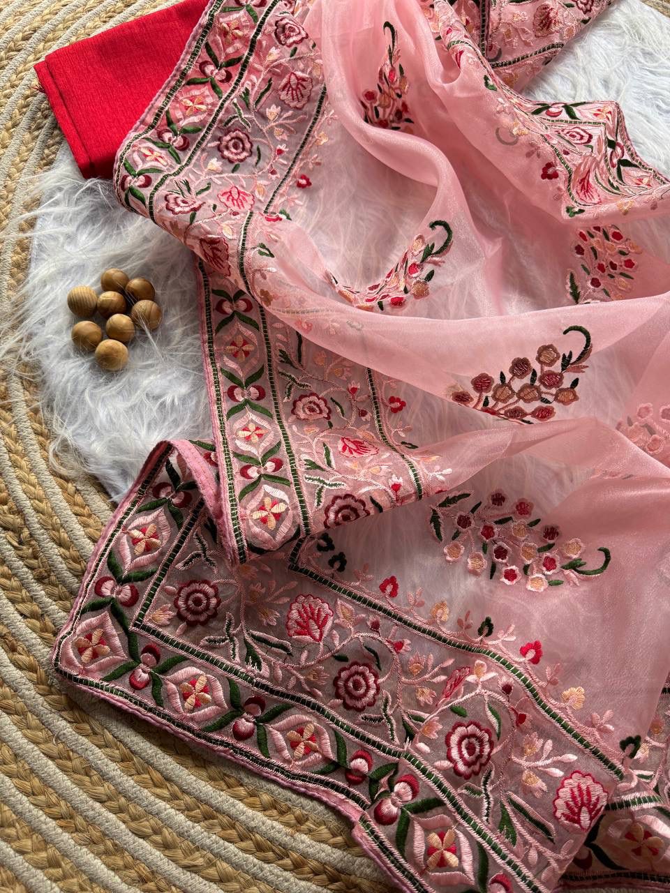 Elegant Organza Embroidery Saree