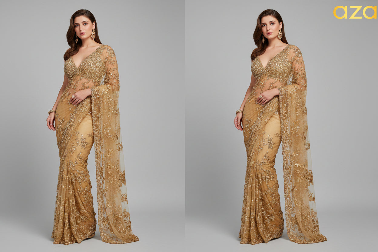 Heavy Nylon Butterfly Net Saree with Multi & Sequence Work and Lace Border