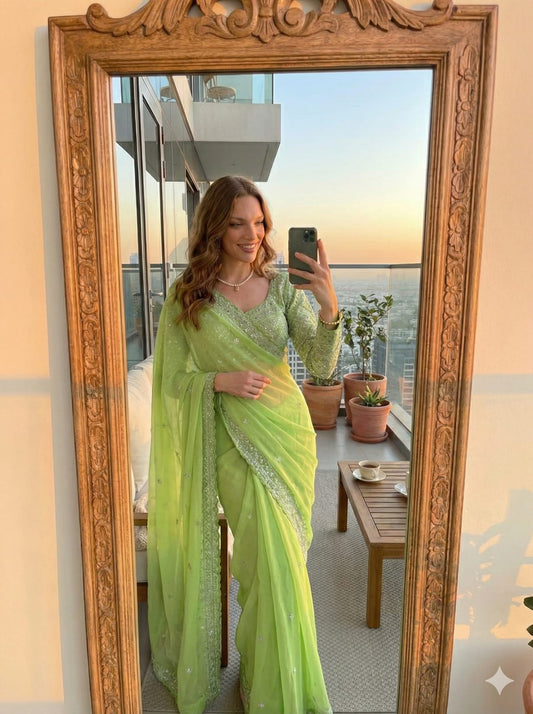 Pure Soft Fox Georgette Embroidery Saree