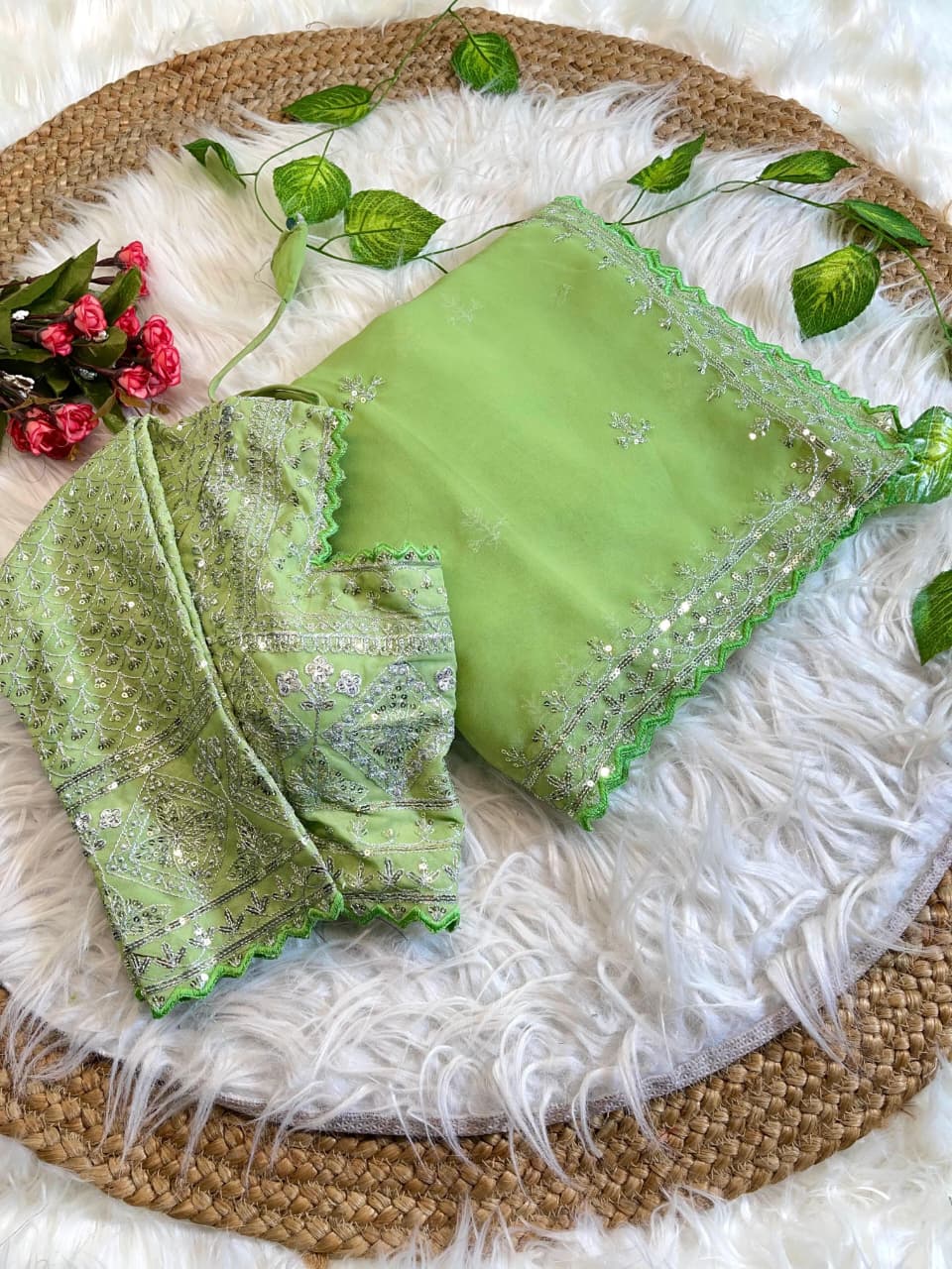Pure Soft Fox Georgette Embroidery Saree