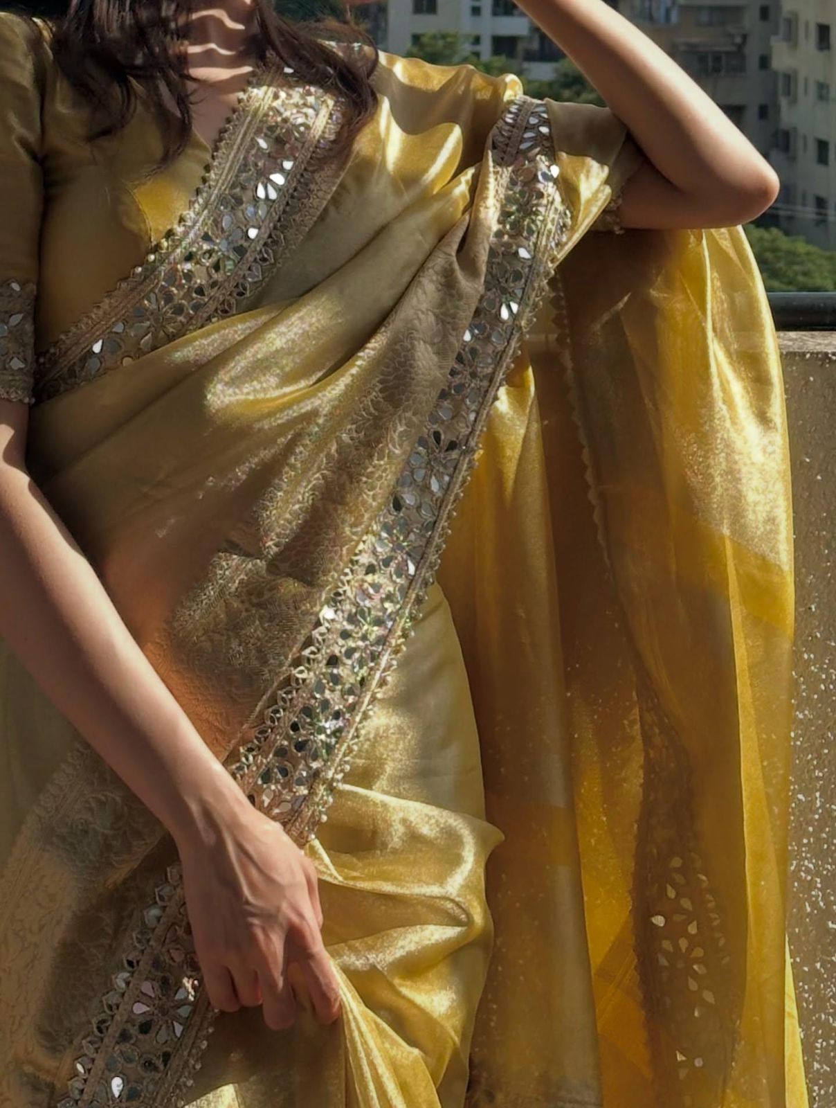 New Trending Designer Original Mirror Work Lace Border Soft Organza Saree