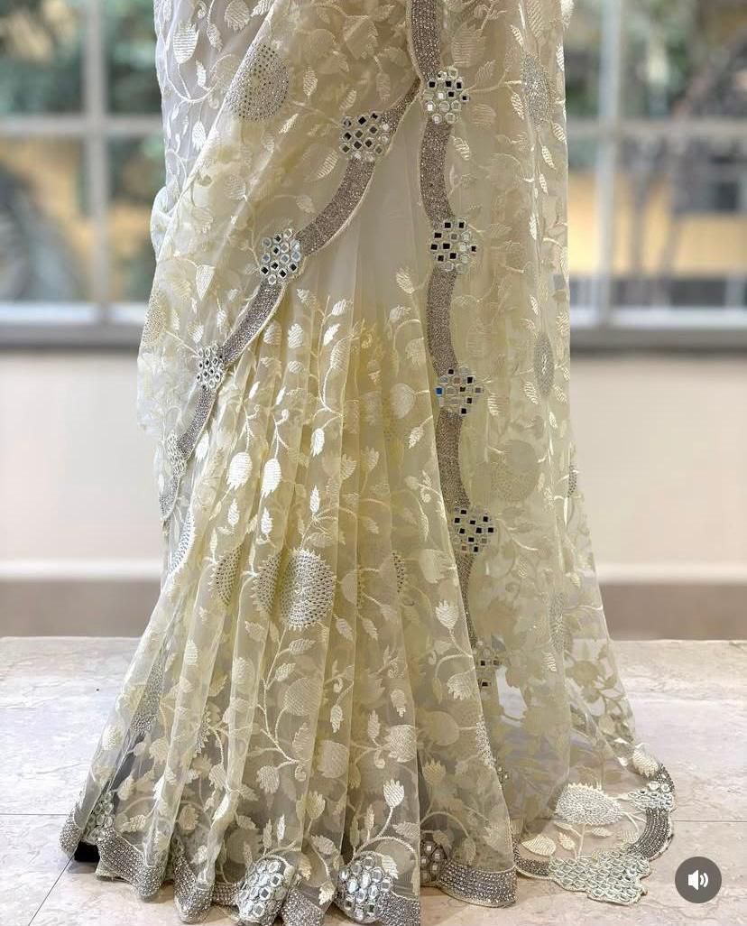 Exquisite Organza Saree with Thread Zaal & Swarovski Sparkle