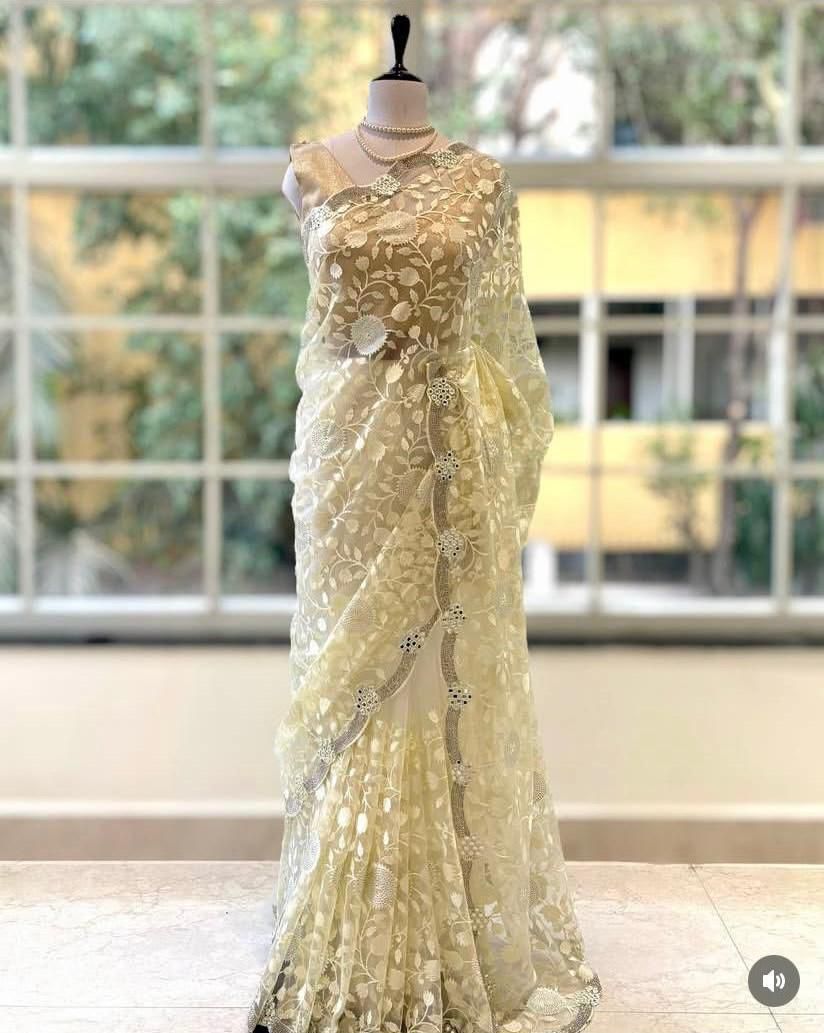 Exquisite Organza Saree with Thread Zaal & Swarovski Sparkle