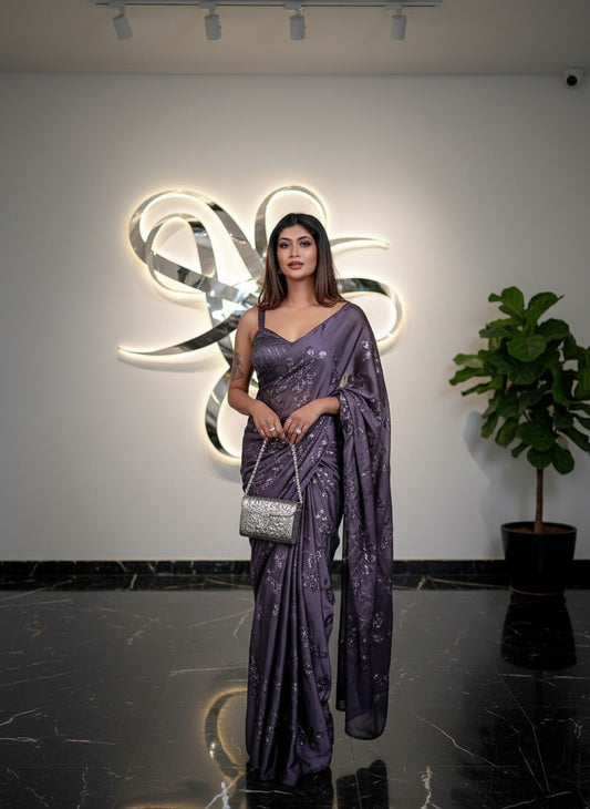 Purple Ragoli Silk Thread Sequence Saree