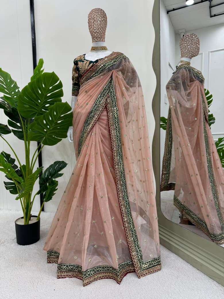 Beautiful Designer Saree in Twill Net Fabric