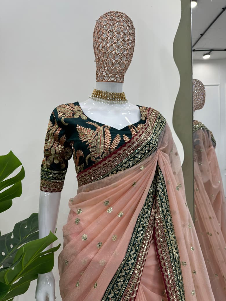 Beautiful Designer Saree in Twill Net Fabric