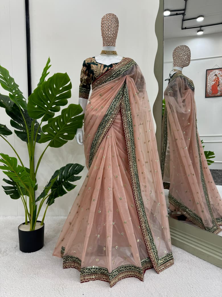 Beautiful Designer Saree in Twill Net Fabric