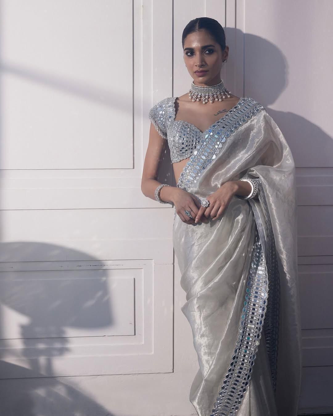 One-of-a-Kind Mirror Work Satin Organza Saree
