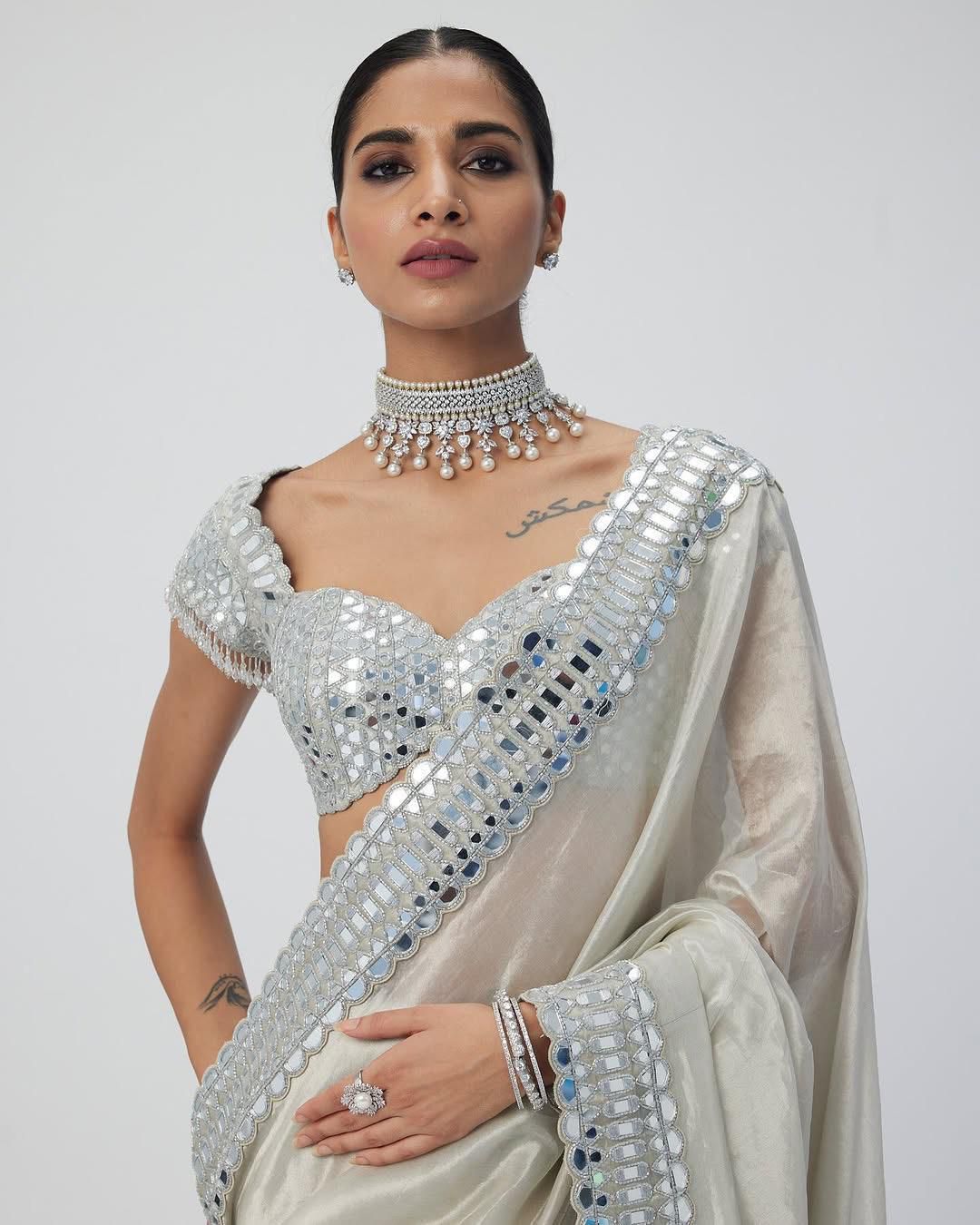 One-of-a-Kind Mirror Work Satin Organza Saree