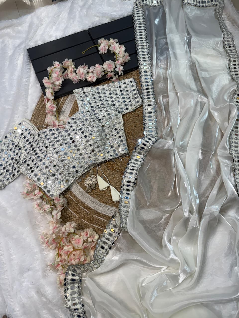 One-of-a-Kind Mirror Work Satin Organza Saree