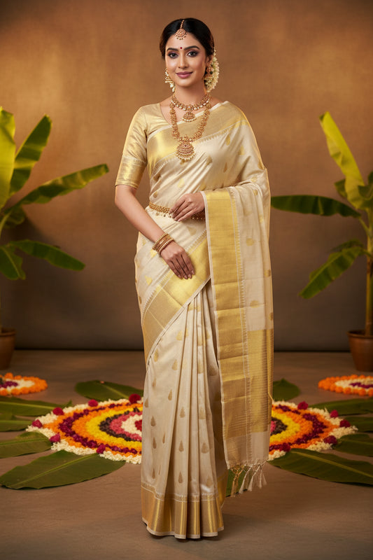 Kerala Tissue Geometric Design Saree