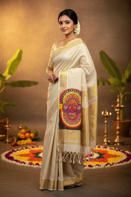 Kerala Tissue Theyyam Saree