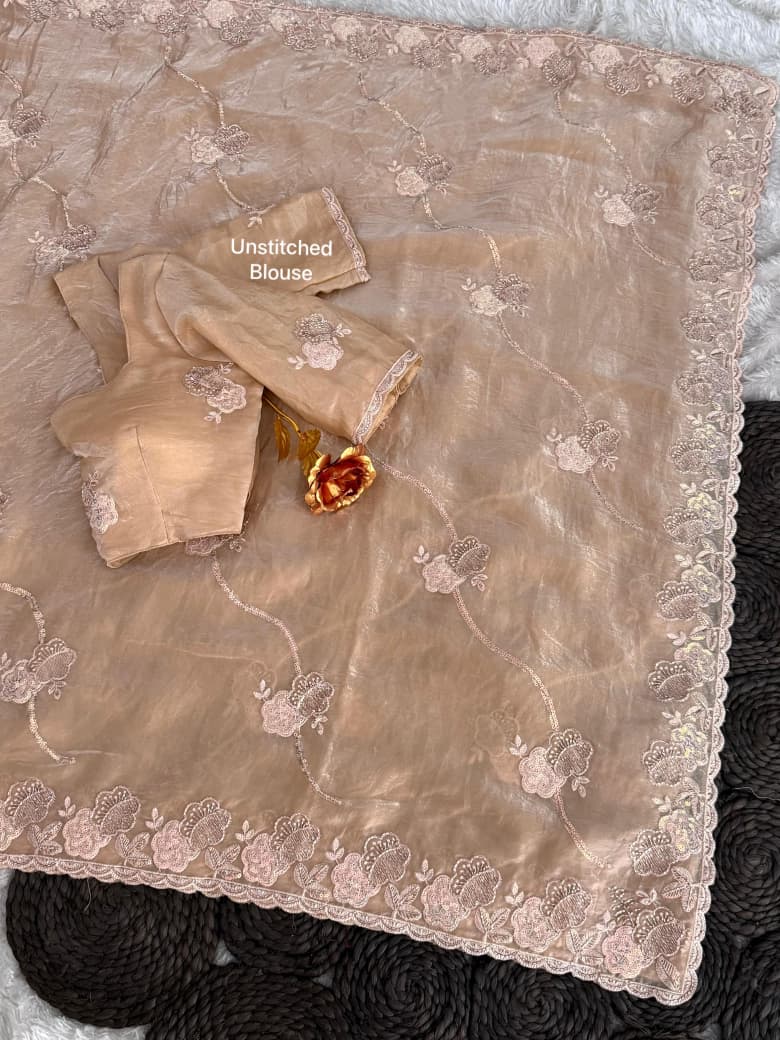 Graceful Dusty Beige Partywear Saree