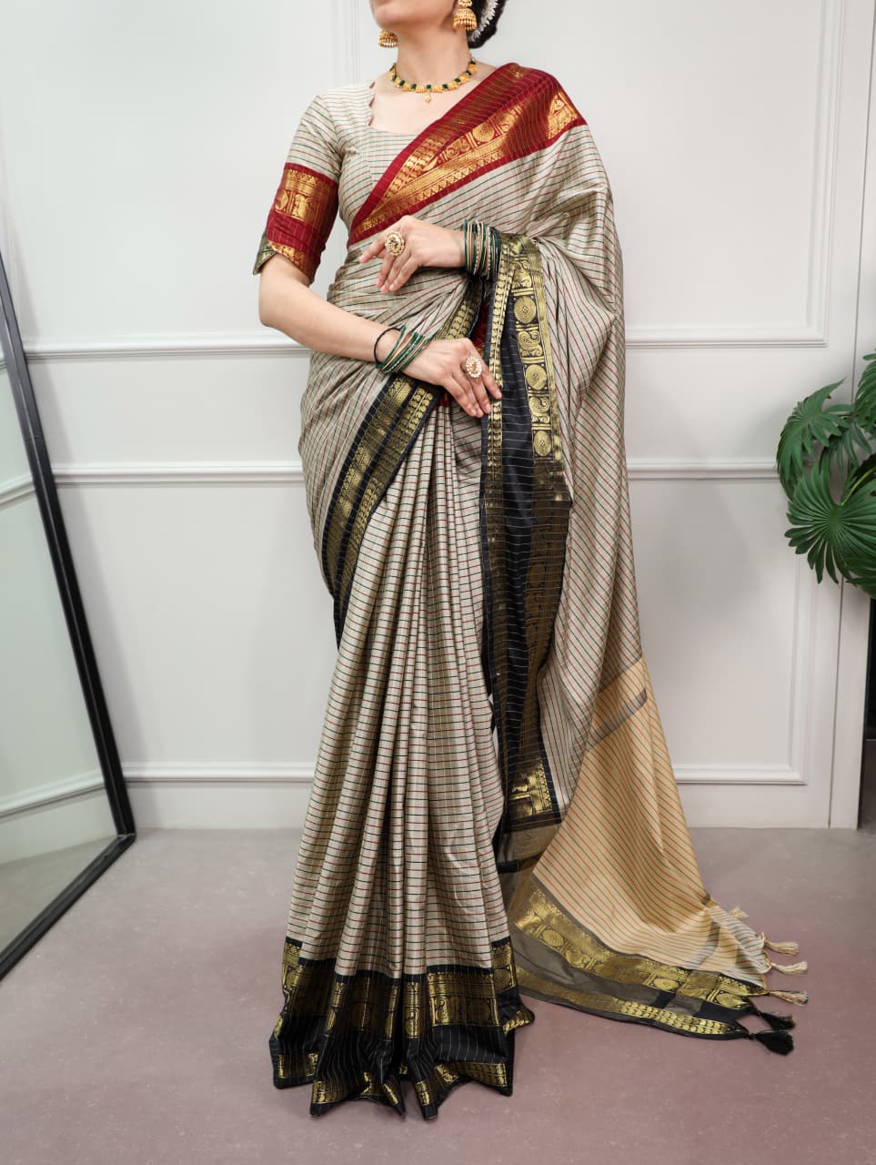 Abstract Nomad Lines Satin Saree
