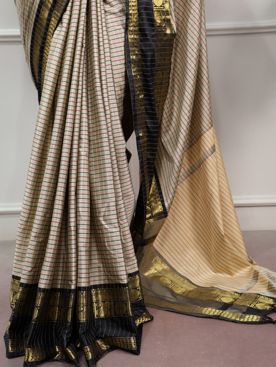 Abstract Nomad Lines Satin Saree