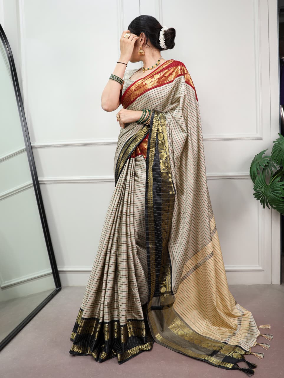 Abstract Nomad Lines Satin Saree