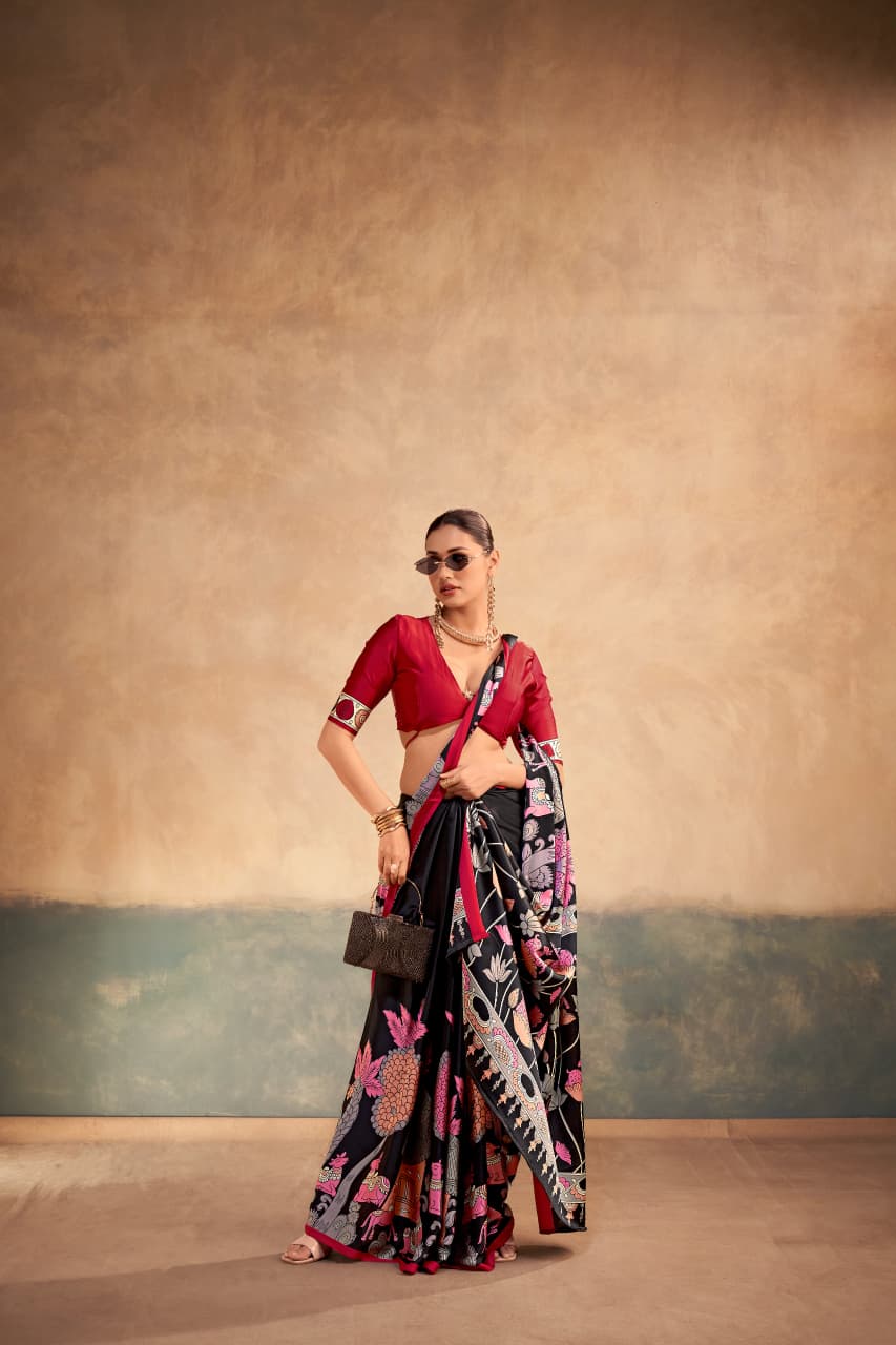 Kalamkari Satin Saree
