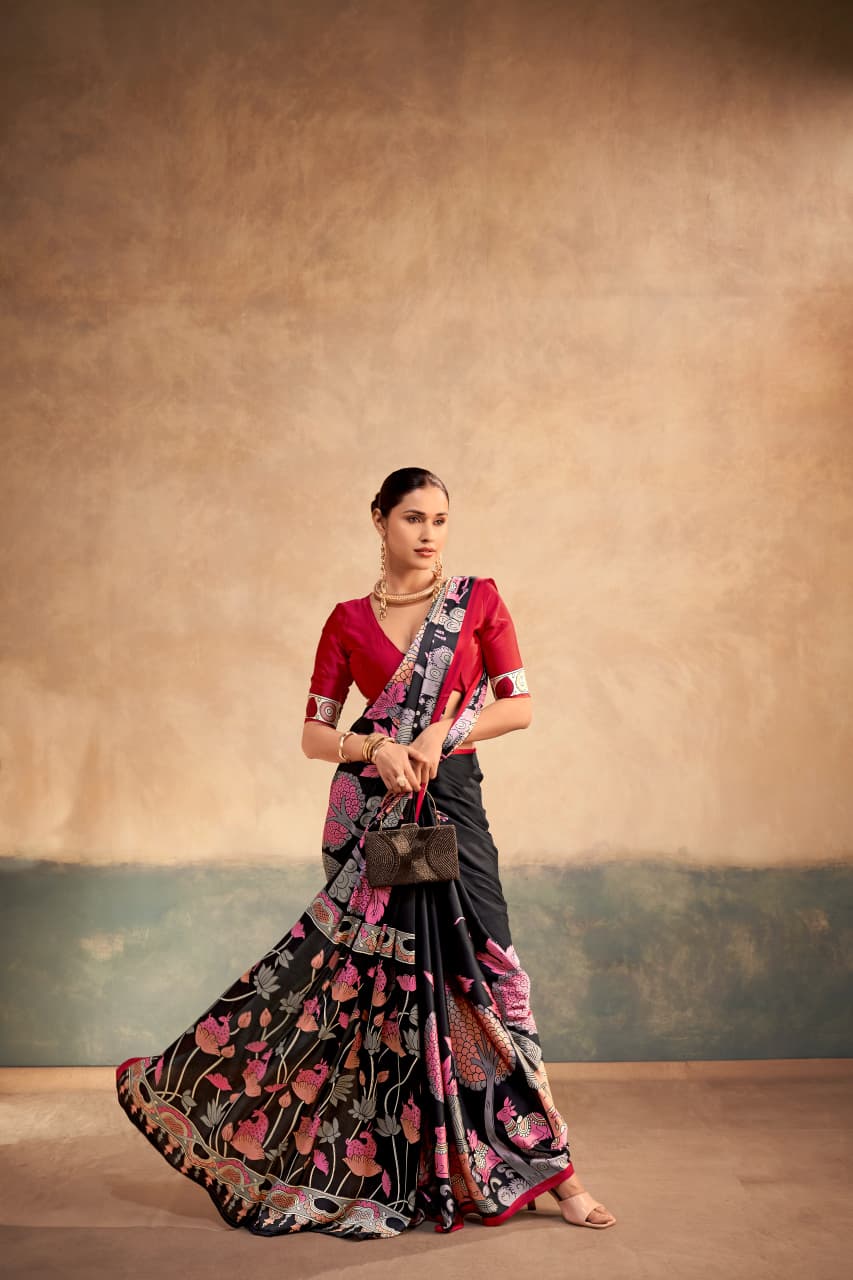 Kalamkari Satin Saree