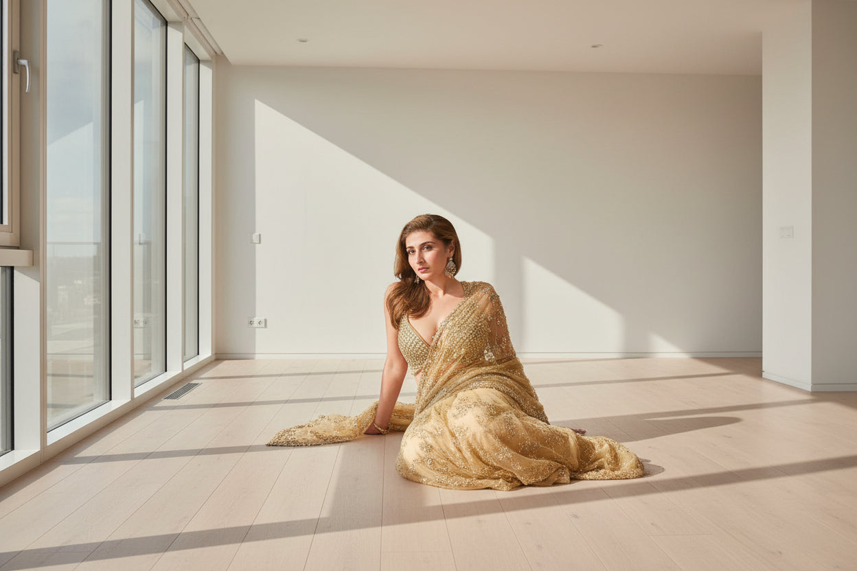 Heavy Nylon Butterfly Net Saree with Multi & Sequence Work and Lace Border