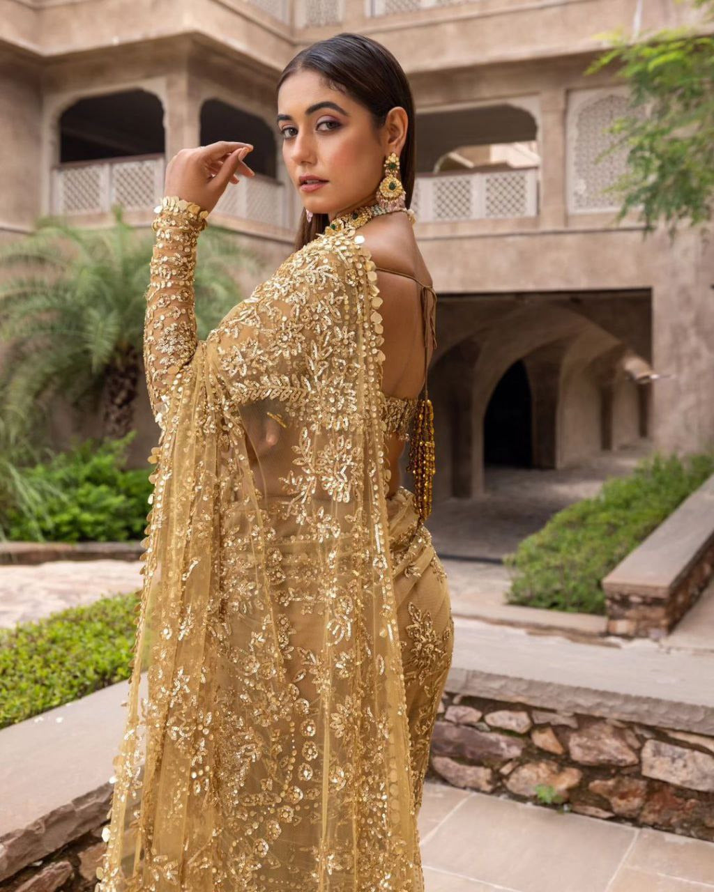 Heavy Nylon Butterfly Net Saree with Multi & Sequence Work and Lace Border