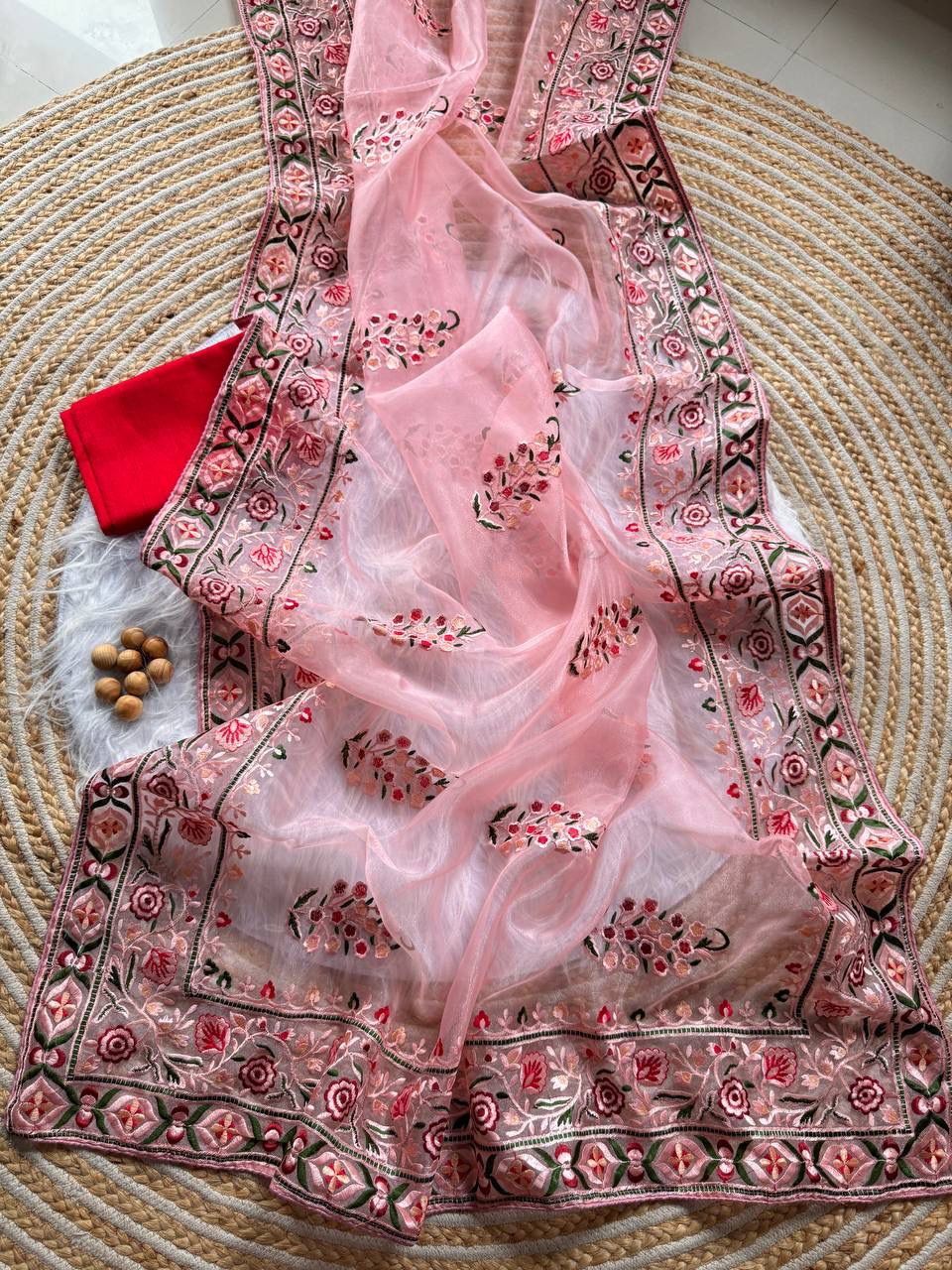 Elegant Organza Embroidery Saree