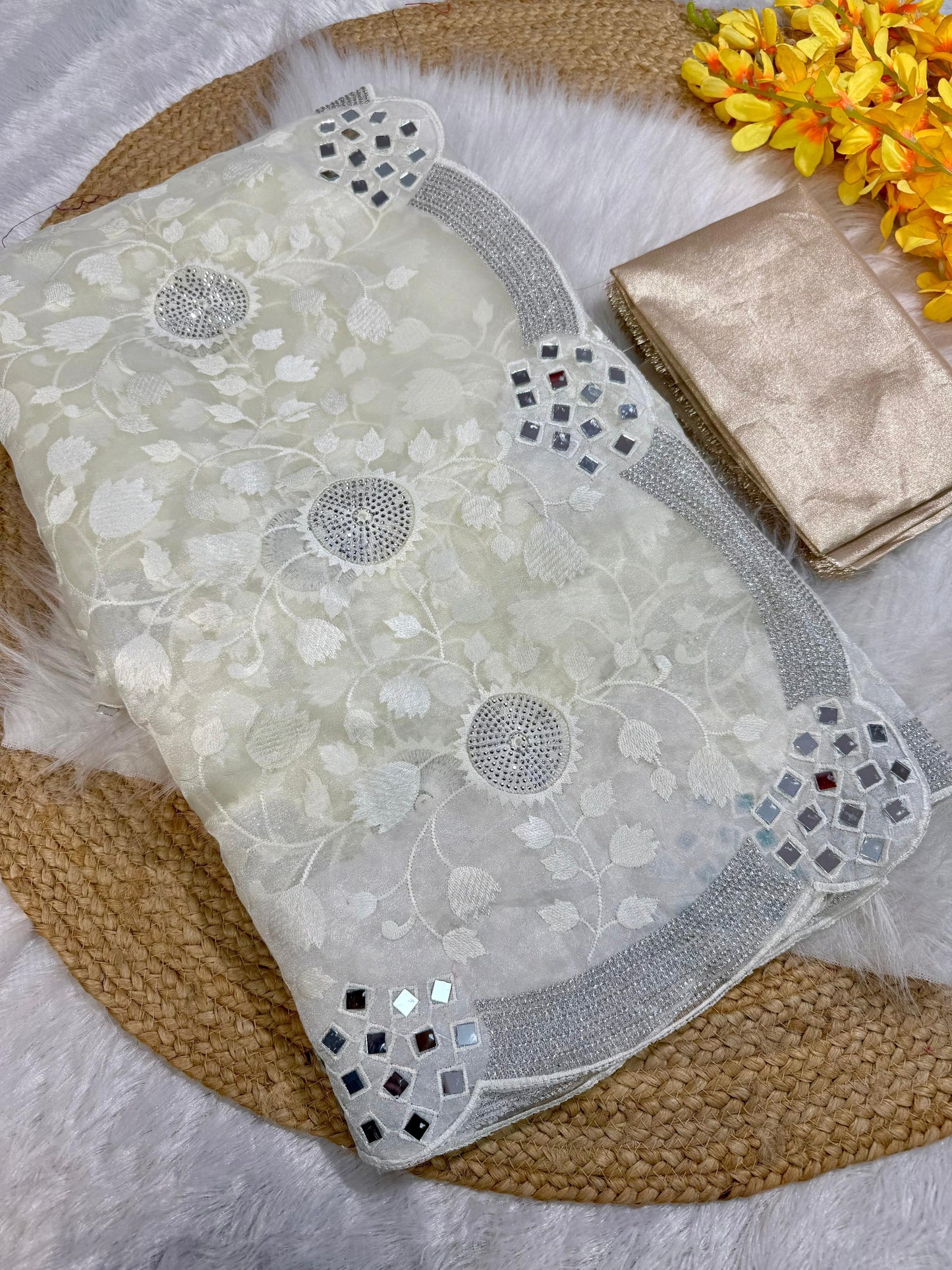 Exquisite Organza Saree with Thread Zaal & Swarovski Sparkle