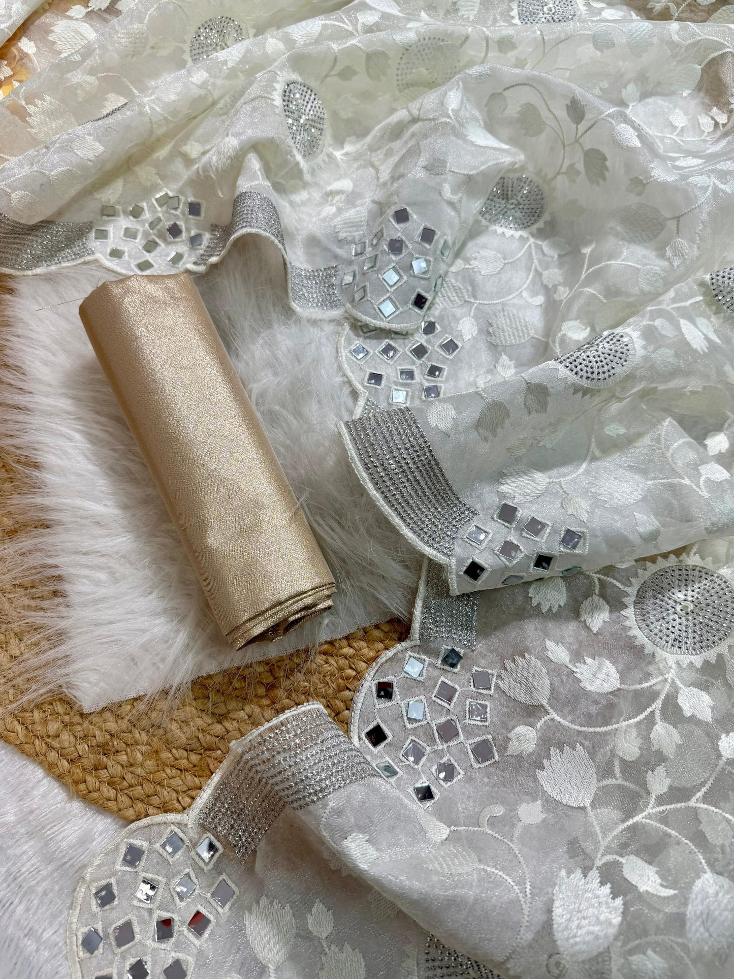 Exquisite Organza Saree with Thread Zaal & Swarovski Sparkle