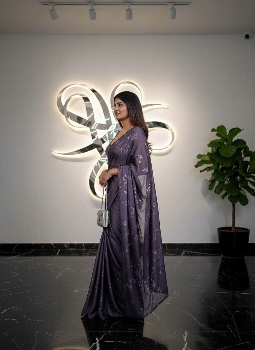 Purple Ragoli Silk Thread Sequence Saree