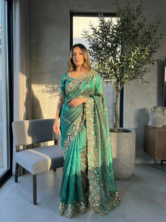 Fresh New Arrival – Elegant Embroidered Chiffon Saree