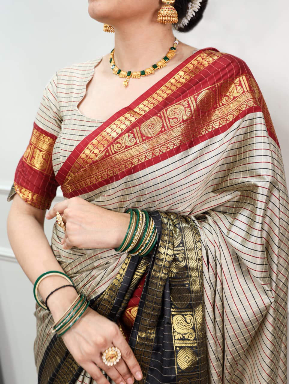 Abstract Nomad Lines Satin Saree