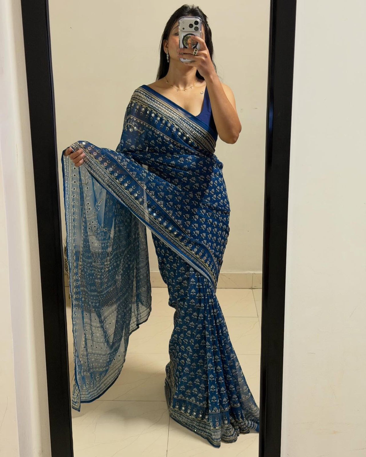 Designer Fox Georgette Saree with Mirror Work