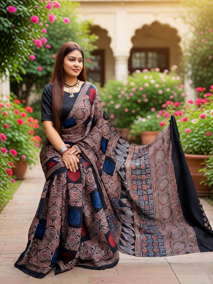 New Ajrakh Saree