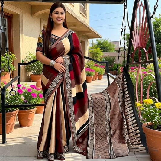 New Ajrakh Stripped  Saree