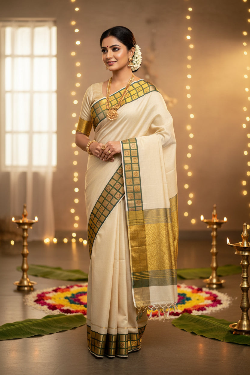 Checks Border Tissue Saree